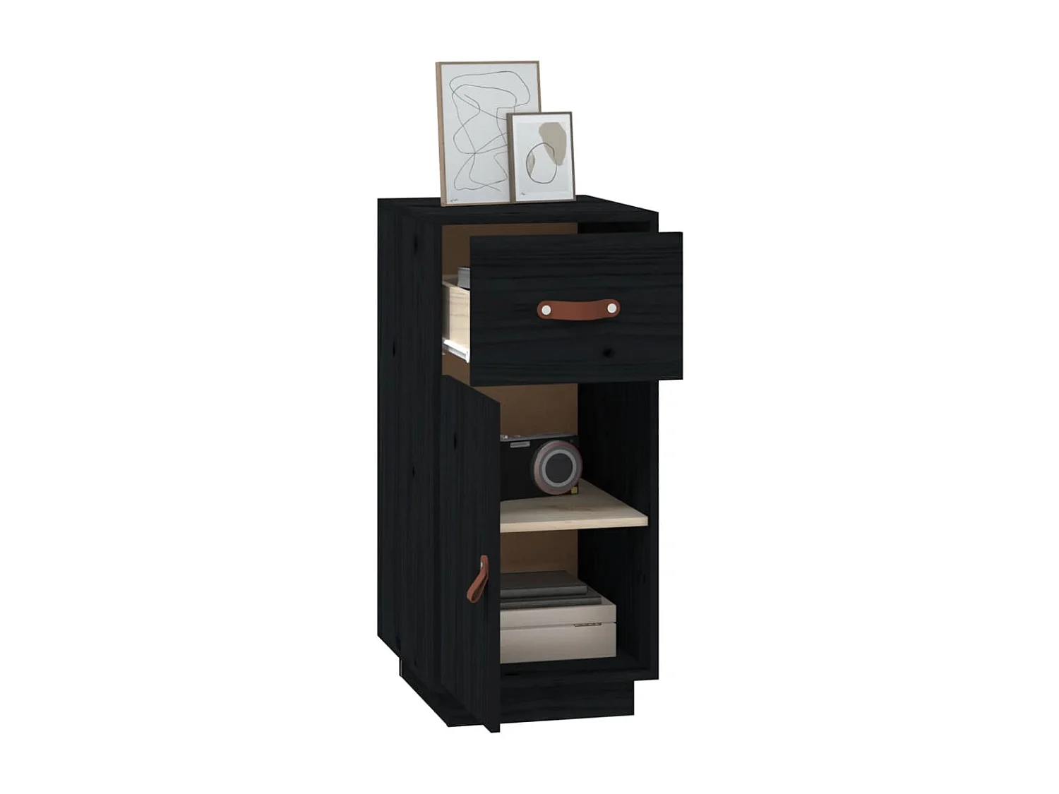 Buffet Noir 34x40x75 cm Bois massif de pin