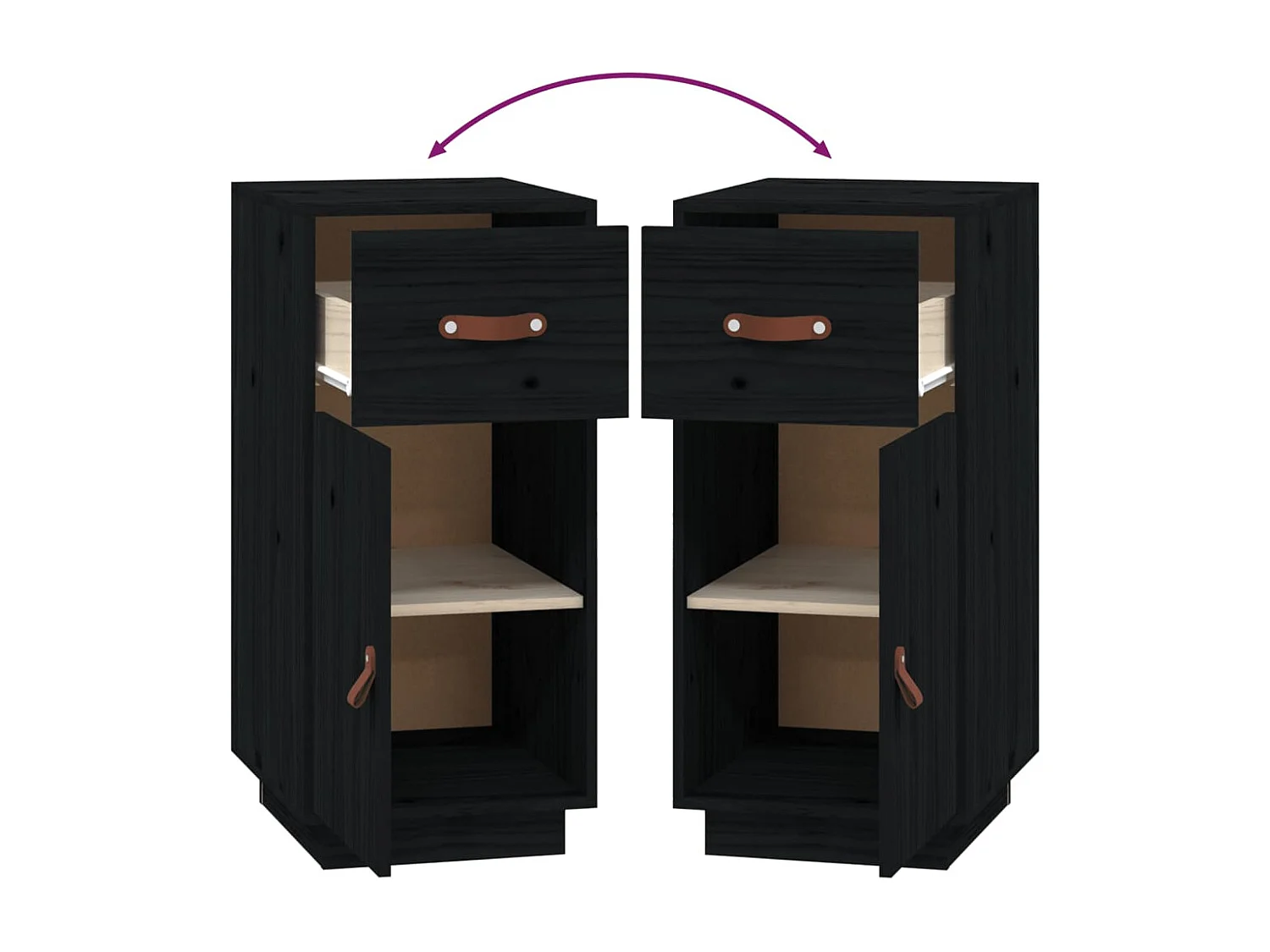 Buffet Noir 34x40x75 cm Bois massif de pin