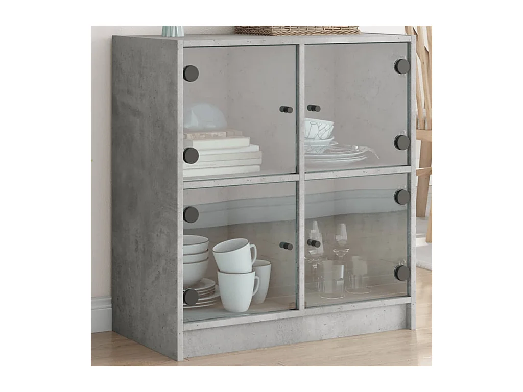 Armoire latérale avec portes en verre gris béton 68x37x75,5 cm