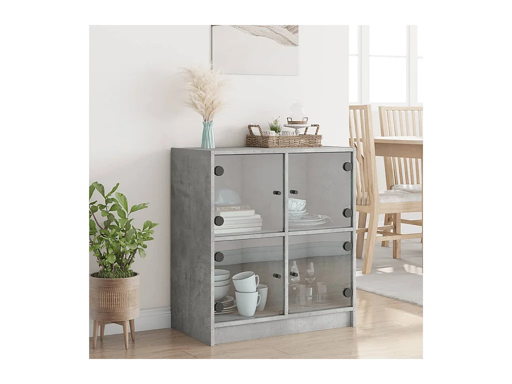 Armoire latérale avec portes en verre gris béton 68x37x75,5 cm