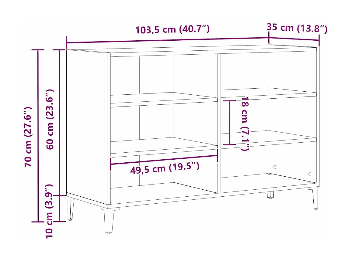 Credenza nera 103,5 x 35 x 70 cm in legno ingegnerizzato