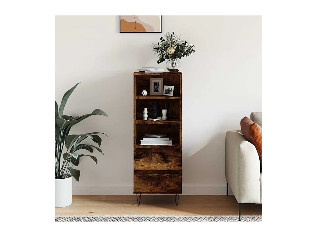 Buffet haut Chêne fumé 40x36x110 cm Bois d'ingénierie