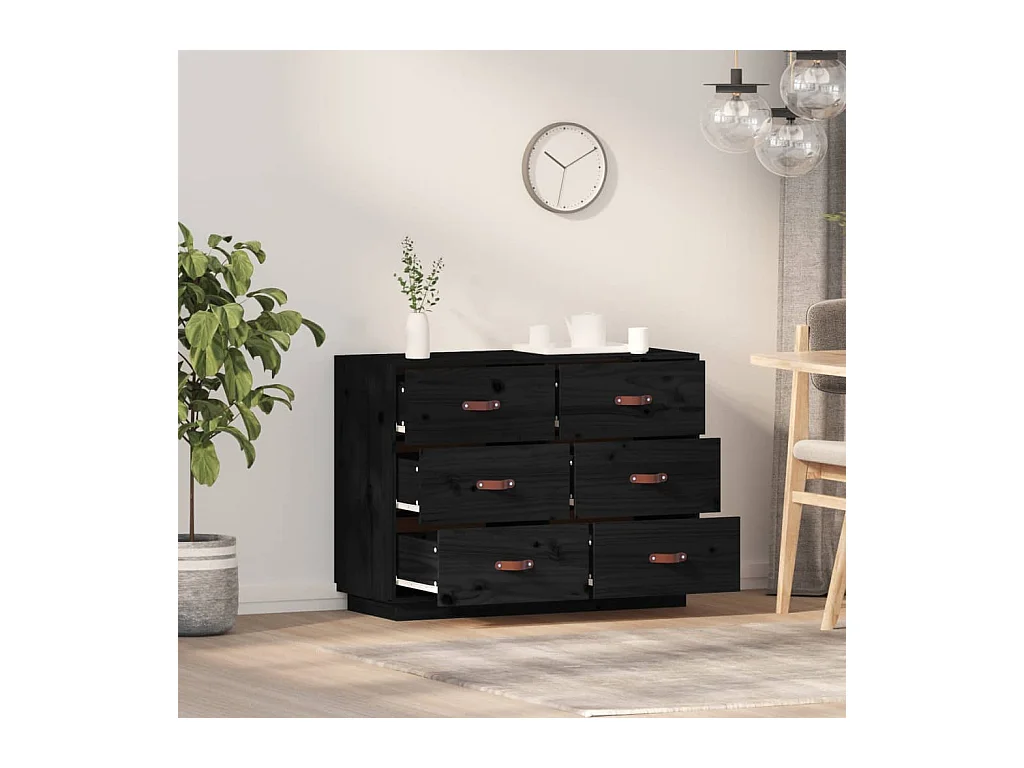 Buffet Noir 100x40x75 cm Bois massif de pin