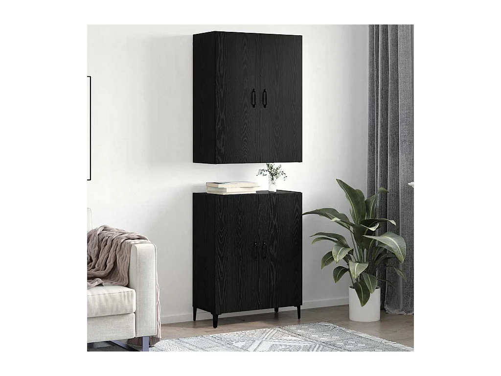 Hoge kast 2 stuks Zwart Eiken 69,5 x 34 x 180 cm