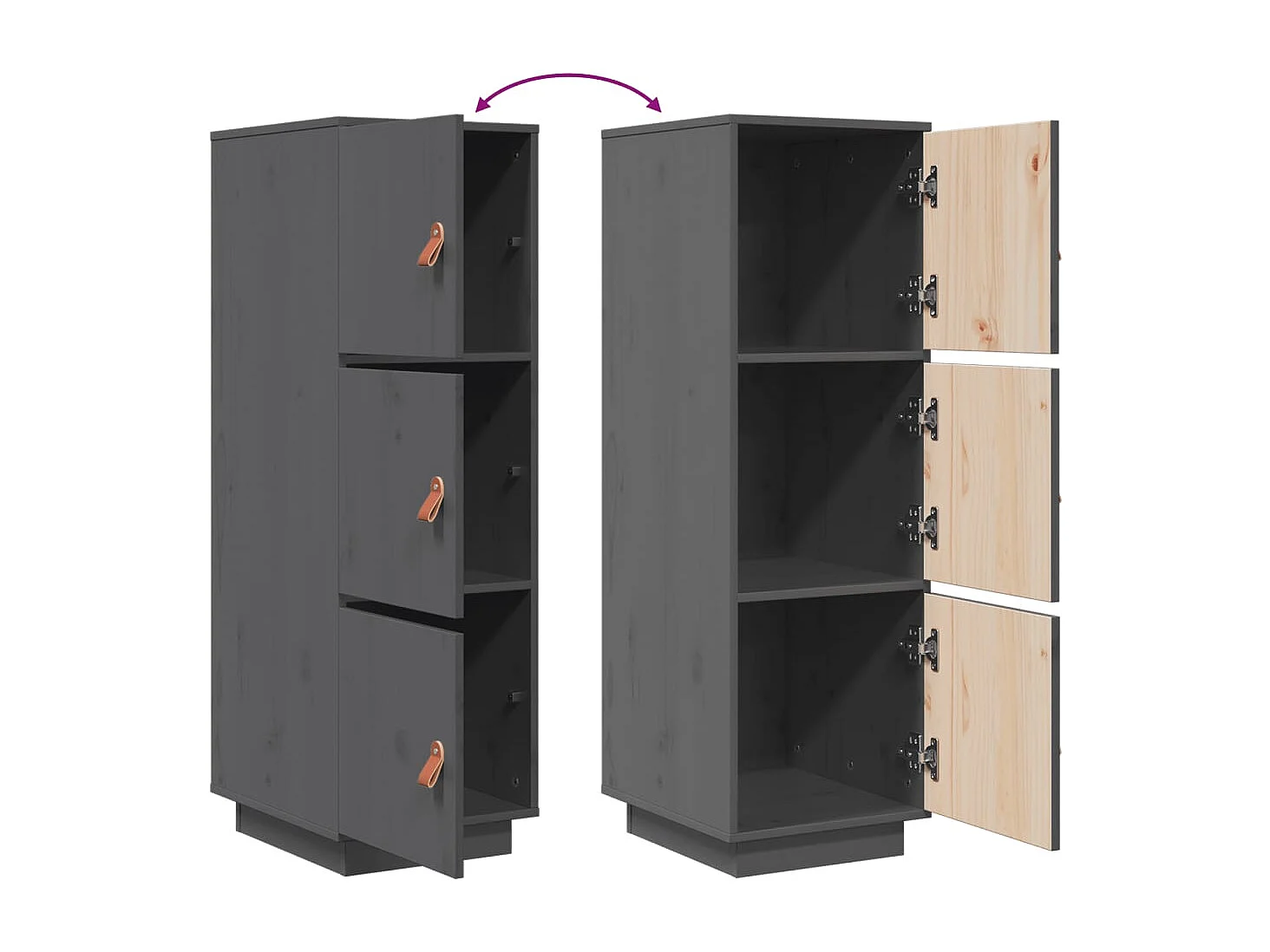 Buffet haut Gris 34x40x108,5 cm Bois massif de pin