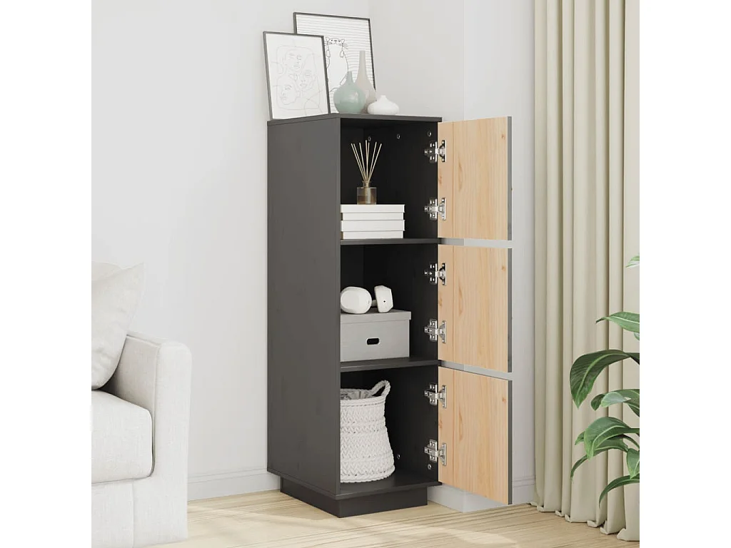 Buffet haut Gris 34x40x108,5 cm Bois massif de pin