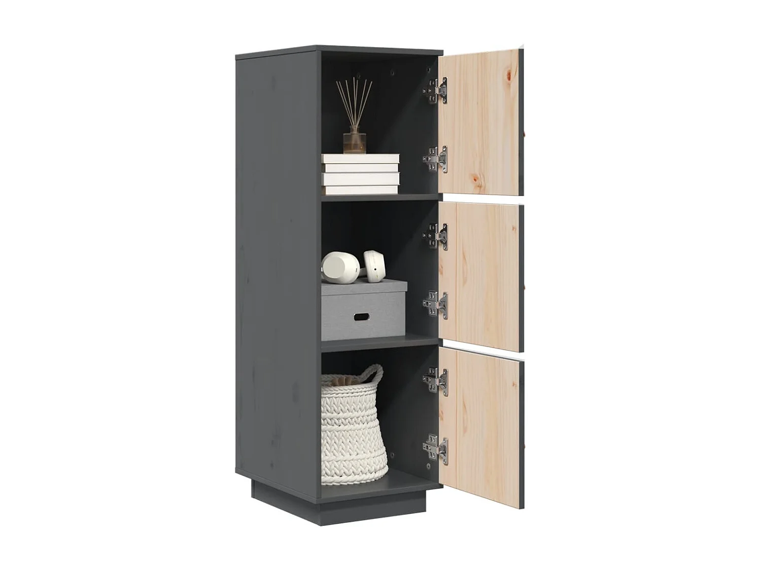 Buffet haut Gris 34x40x108,5 cm Bois massif de pin