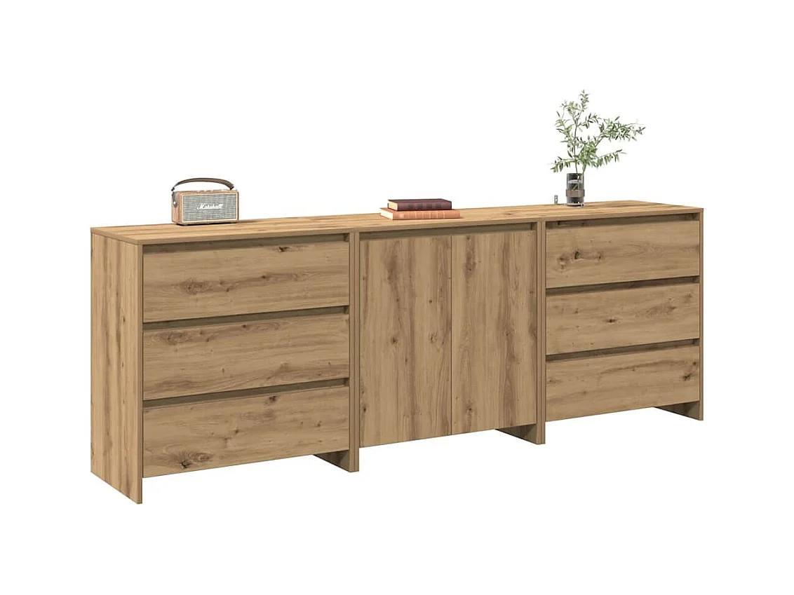 Buffet 3 pcs chêne artisanal bois d'ingénierie