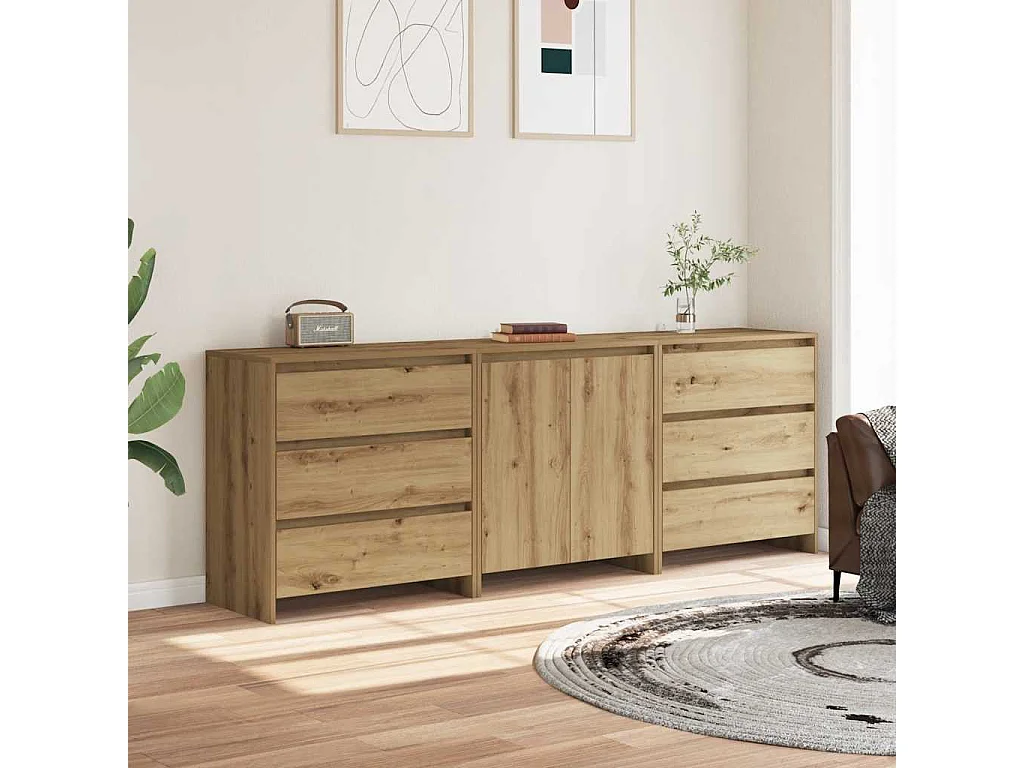 Buffet 3 pcs chêne artisanal bois d'ingénierie