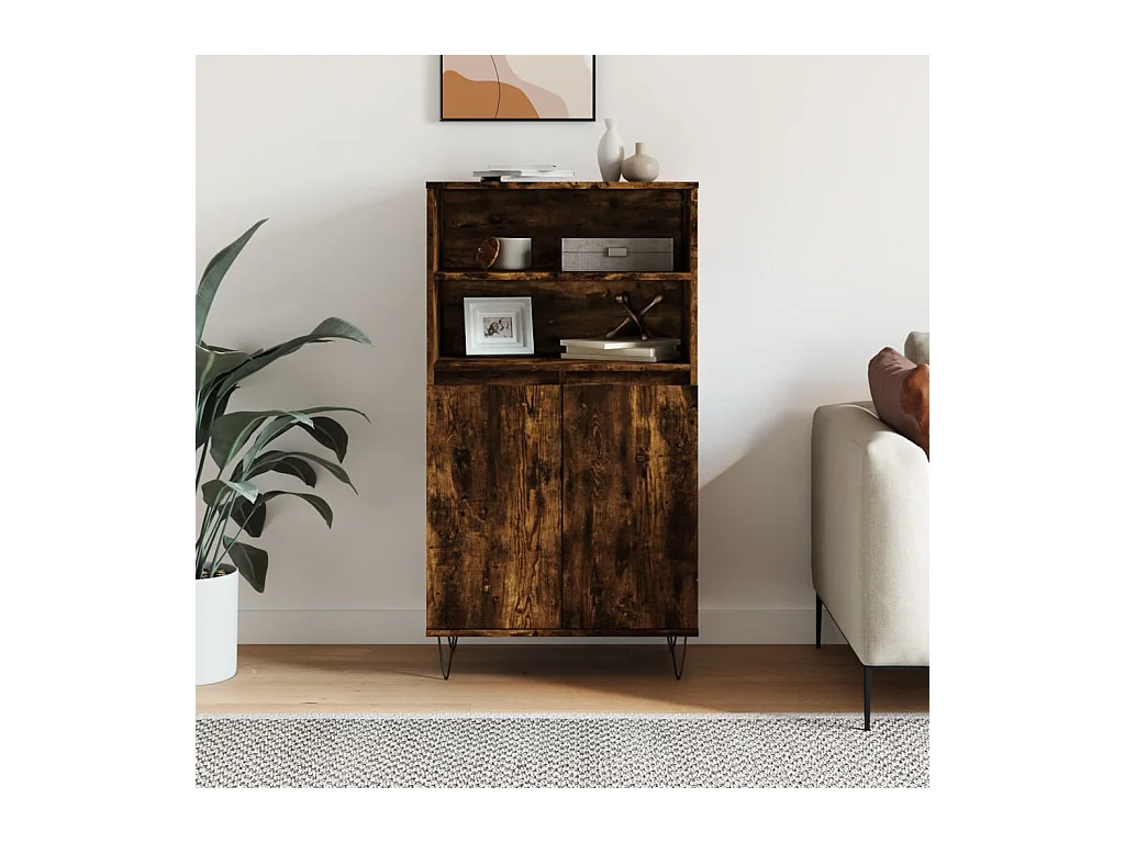 Buffet haut Chêne fumé 60x36x110 cm Bois d'ingénierie