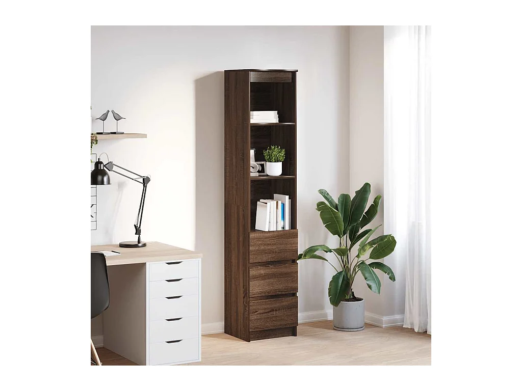 Buffet haut chêne marron 37,5x35x180 cm bois d'ingénierie