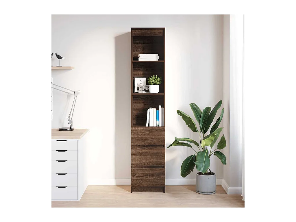 Buffet haut chêne marron 37,5x35x180 cm bois d'ingénierie