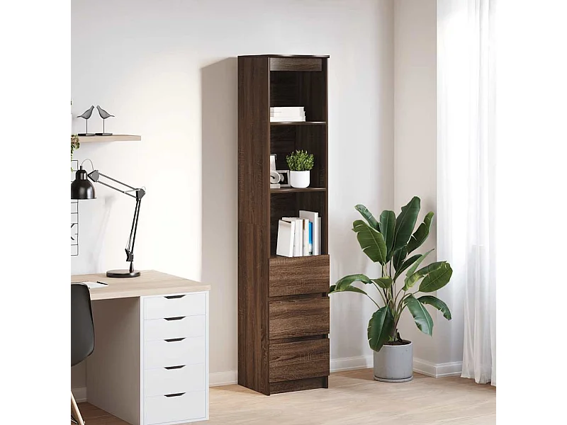 Buffet haut chêne marron 37,5x35x180 cm bois d'ingénierie