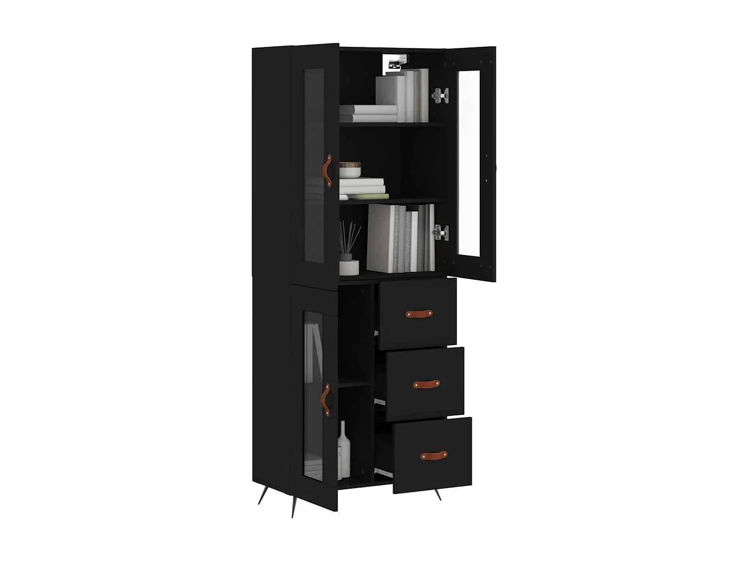 Aparador alto negro 69,5x34x180 cm Madera contrachapada