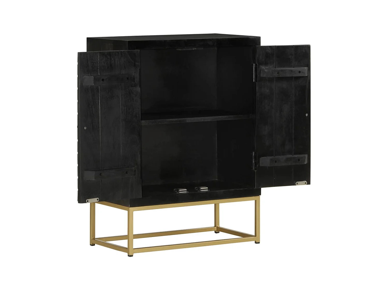 Buffet avec 2 portes noir et doré 55x30x75 cm manguier