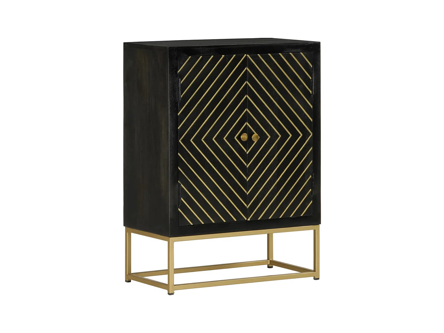 Buffet avec 2 portes noir et doré 55x30x75 cm manguier