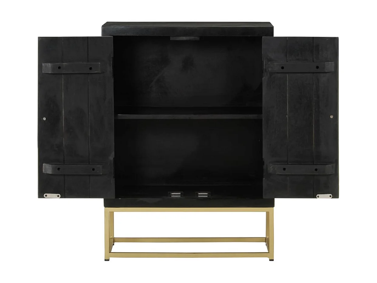 Buffet avec 2 portes noir et doré 55x30x75 cm manguier