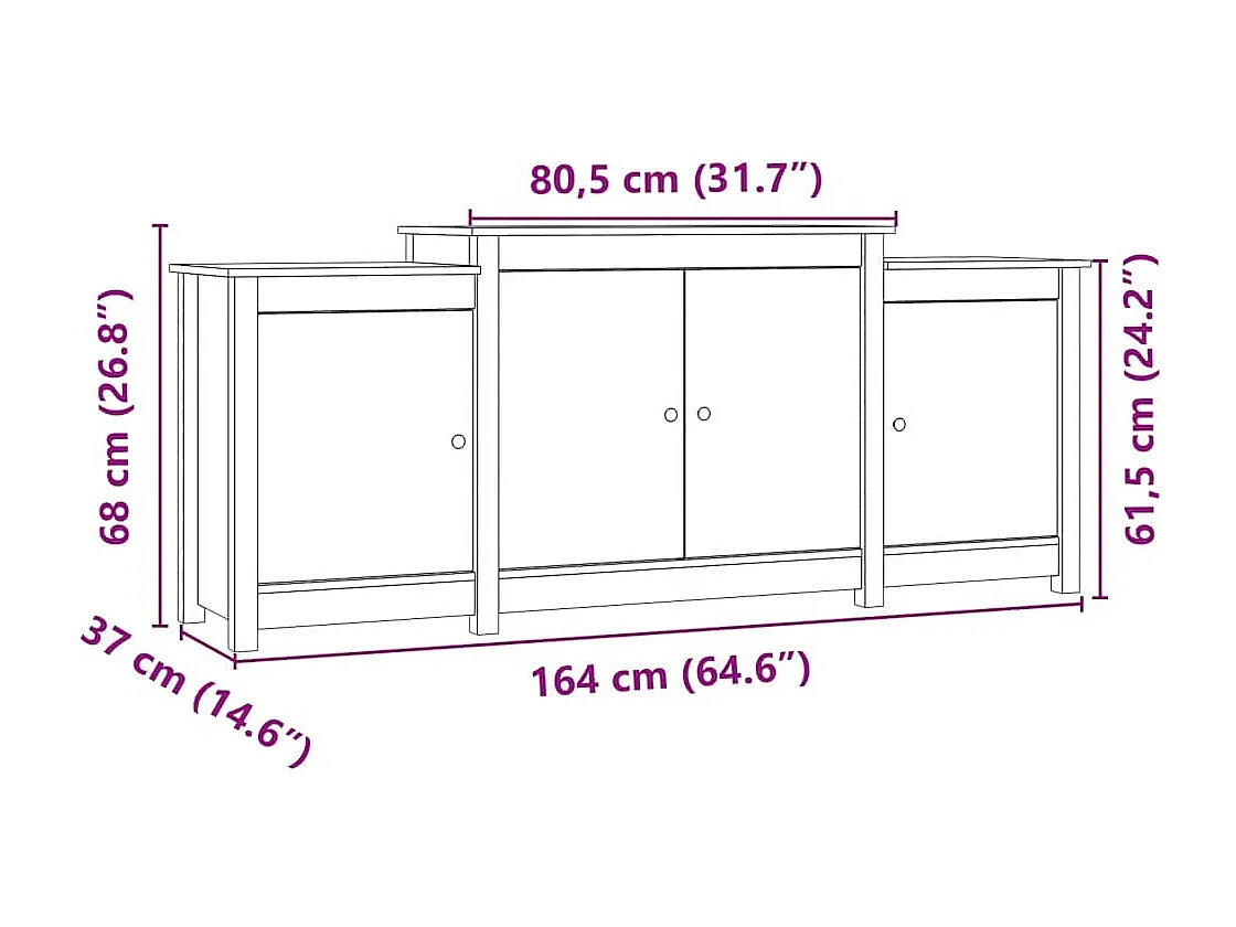 Buffet Marron miel 164x37x68 cm Bois massif de pin