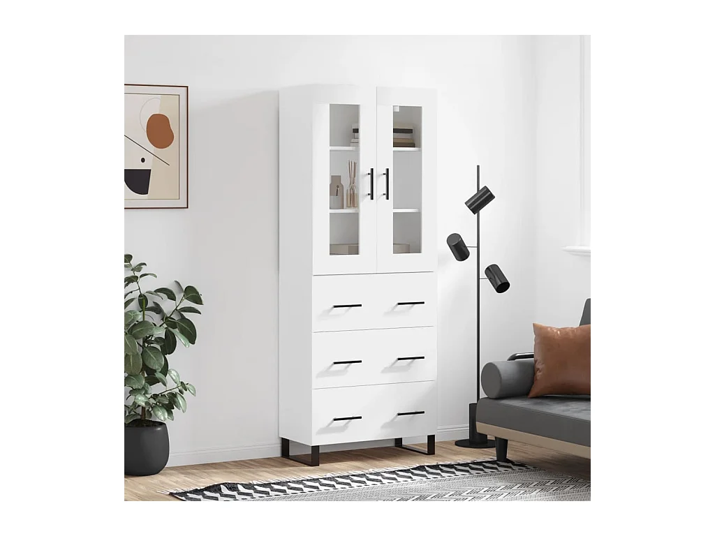 Credenza alta bianca 69,5x34x180 cm Legno ingegnerizzato