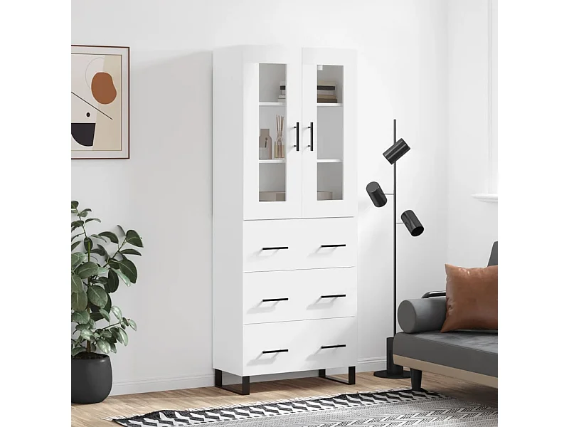 Credenza alta bianca 69,5x34x180 cm Legno ingegnerizzato