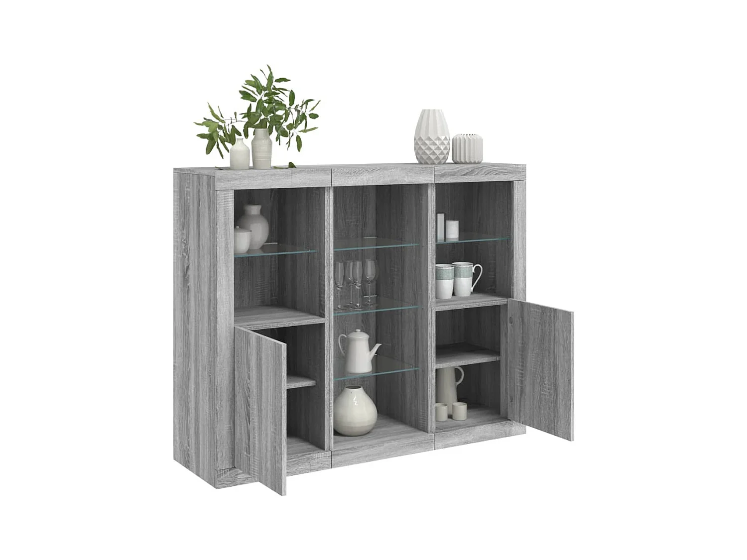 Buffets avec lumières LED 3 pcs sonoma gris bois d'ingénierie