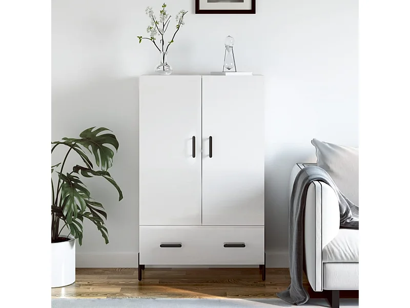 Credenza bianca lucida 69,5x31x115 cm in legno ingegnerizzato