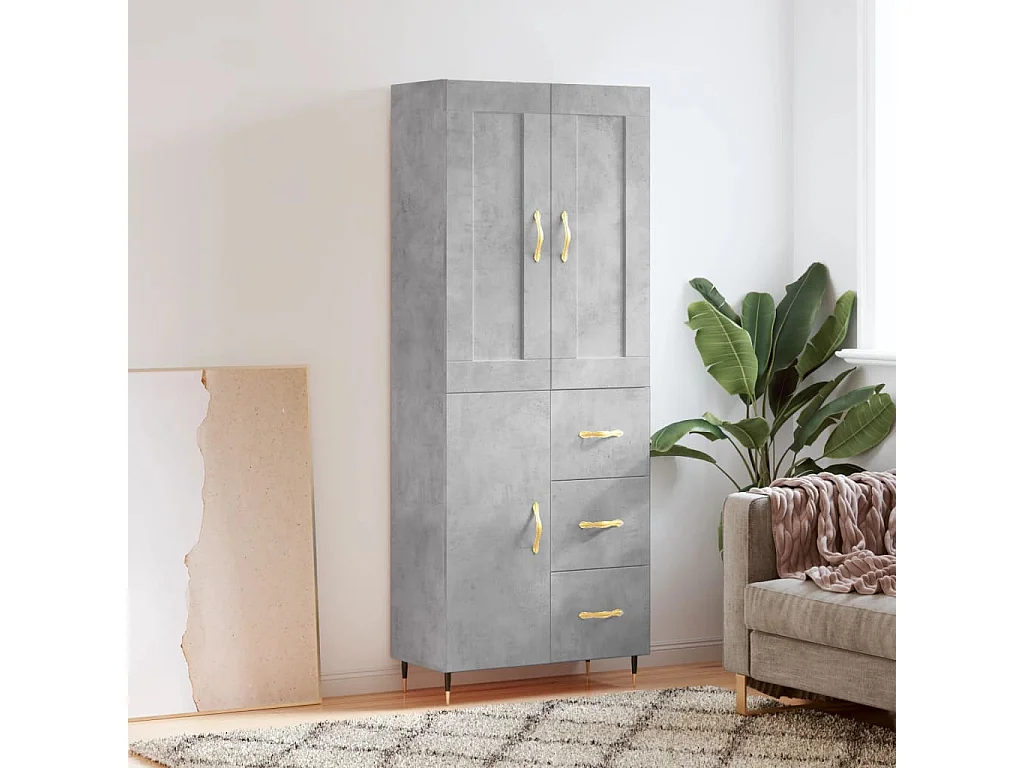 Buffet haut Gris béton 69,5x34x180 cm Bois d'ingénierie