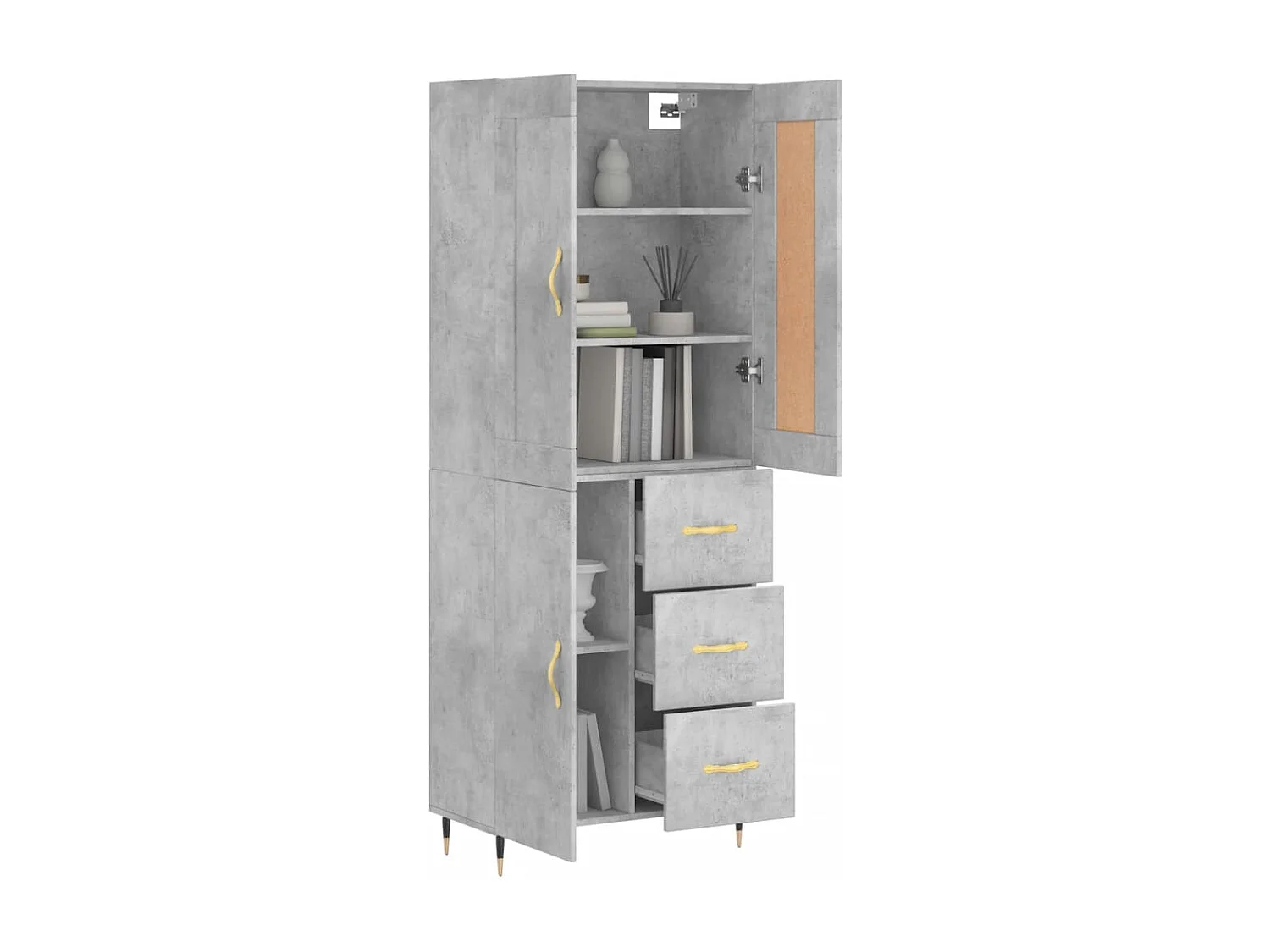 Buffet haut Gris béton 69,5x34x180 cm Bois d'ingénierie