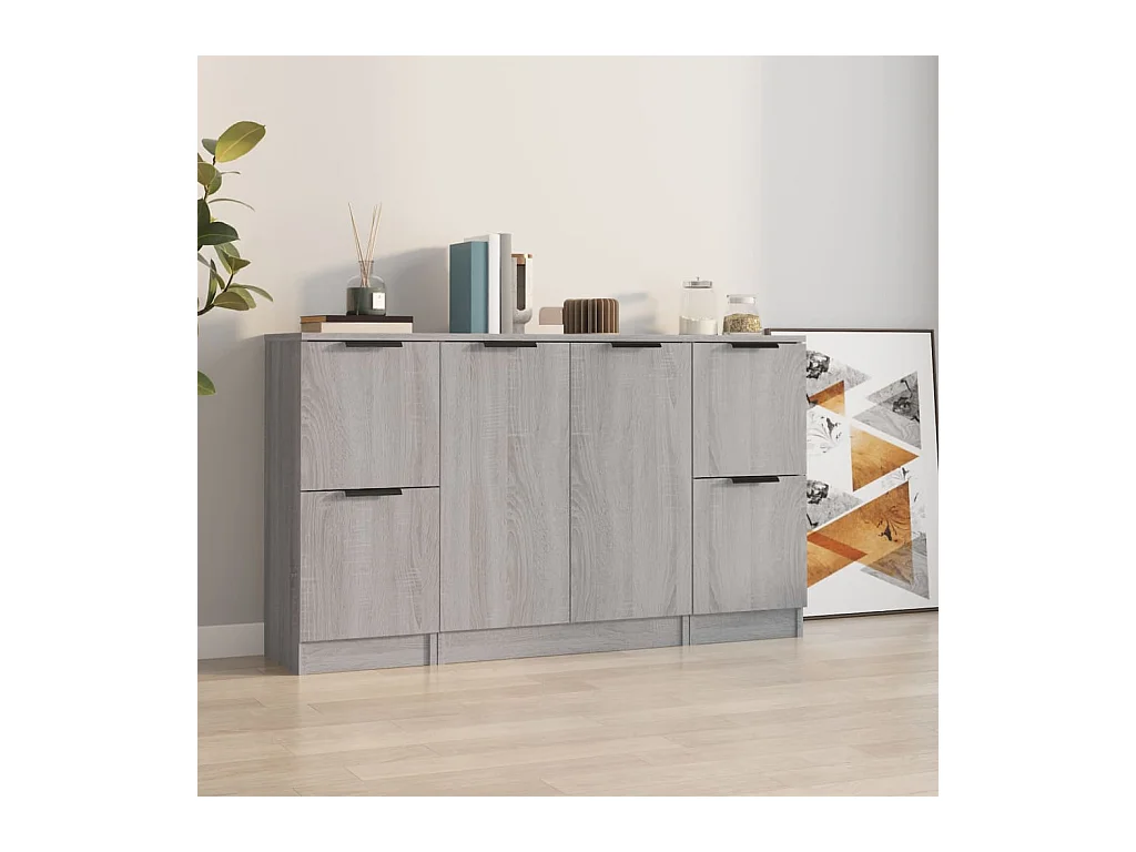 Set credenza 3 pezzi grigio Sonoma in legno ingegnerizzato