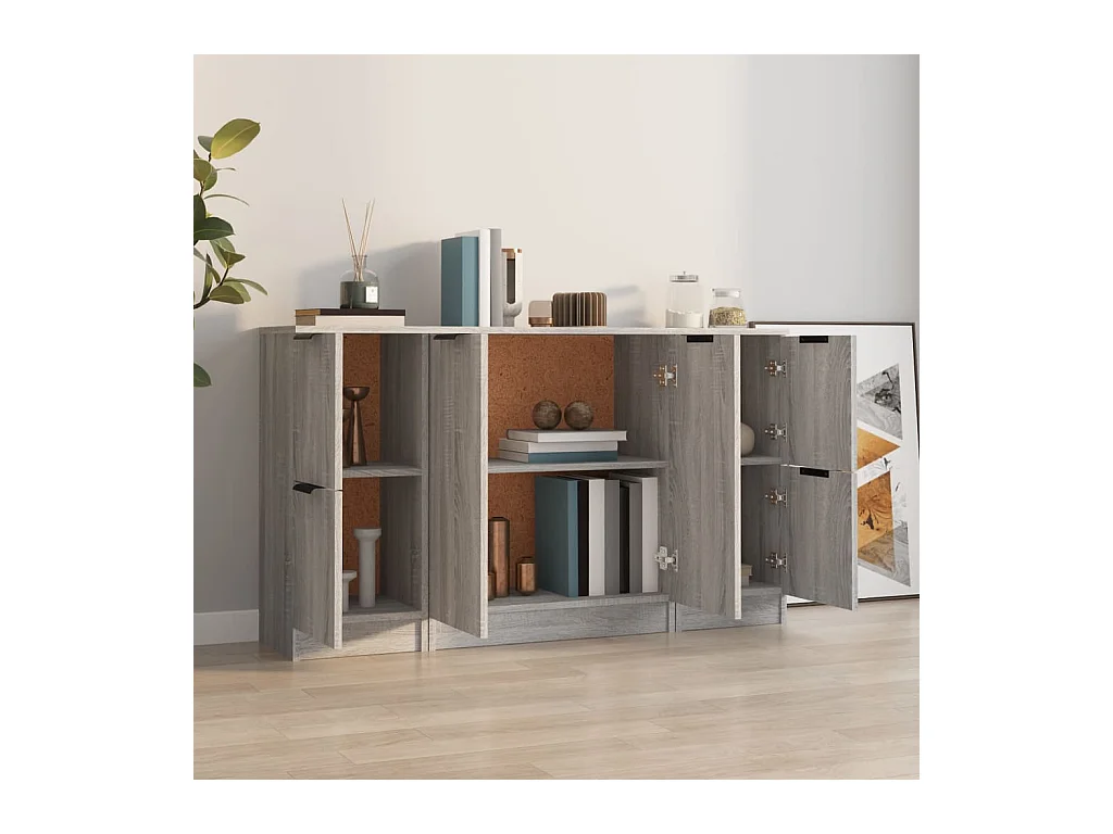 Set credenza 3 pezzi grigio Sonoma in legno ingegnerizzato