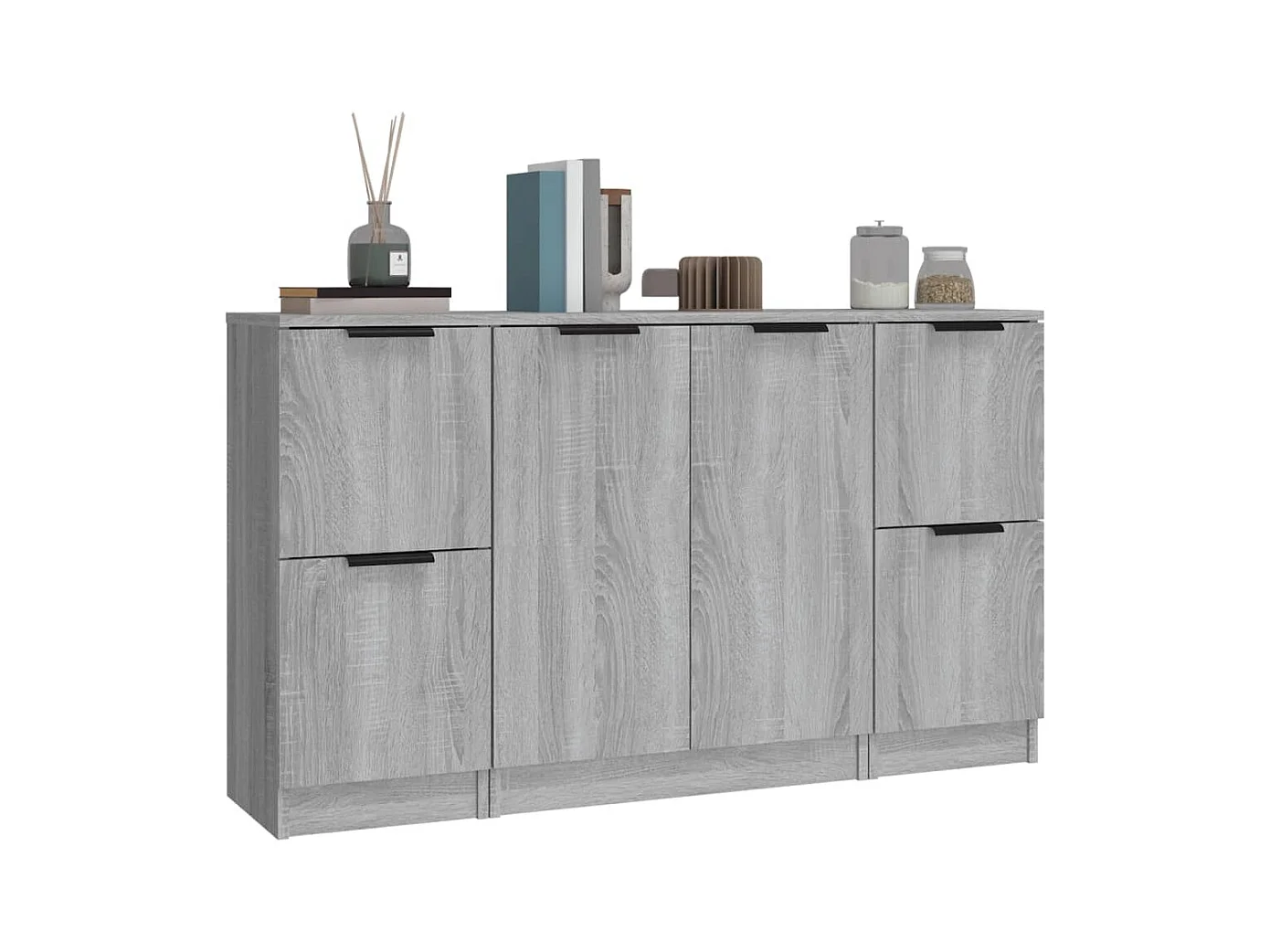 Set credenza 3 pezzi grigio Sonoma in legno ingegnerizzato