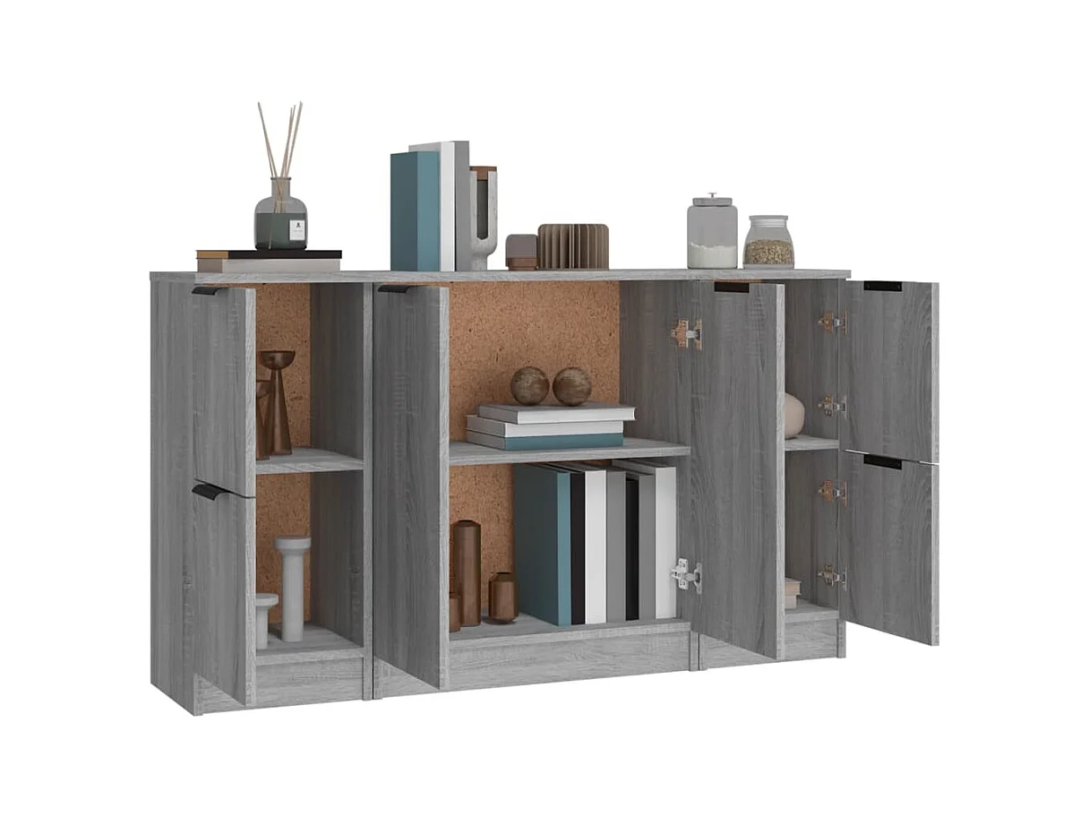 Set credenza 3 pezzi grigio Sonoma in legno ingegnerizzato