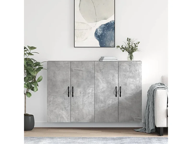 Pensili a 2 pezzi, grigio cemento, legno ingegnerizzato