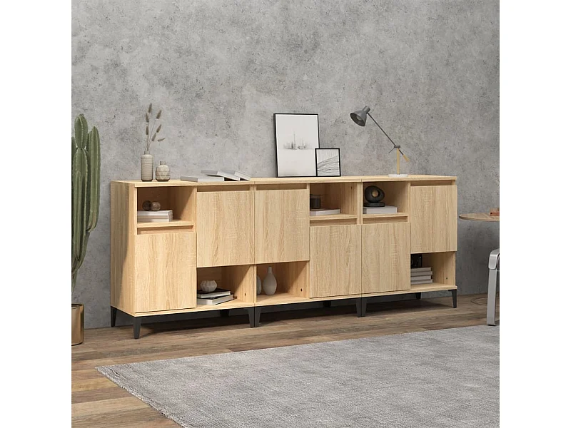 credenze 3 pezzi rovere sonoma 60x35x70 cm legno ingegnerizzato