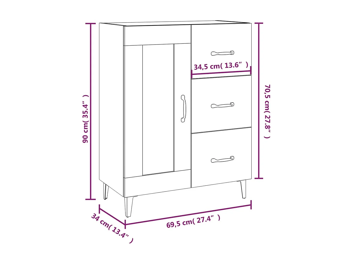 Buffet sonoma gris 69,5x34x90 cm bois d'ingénierie