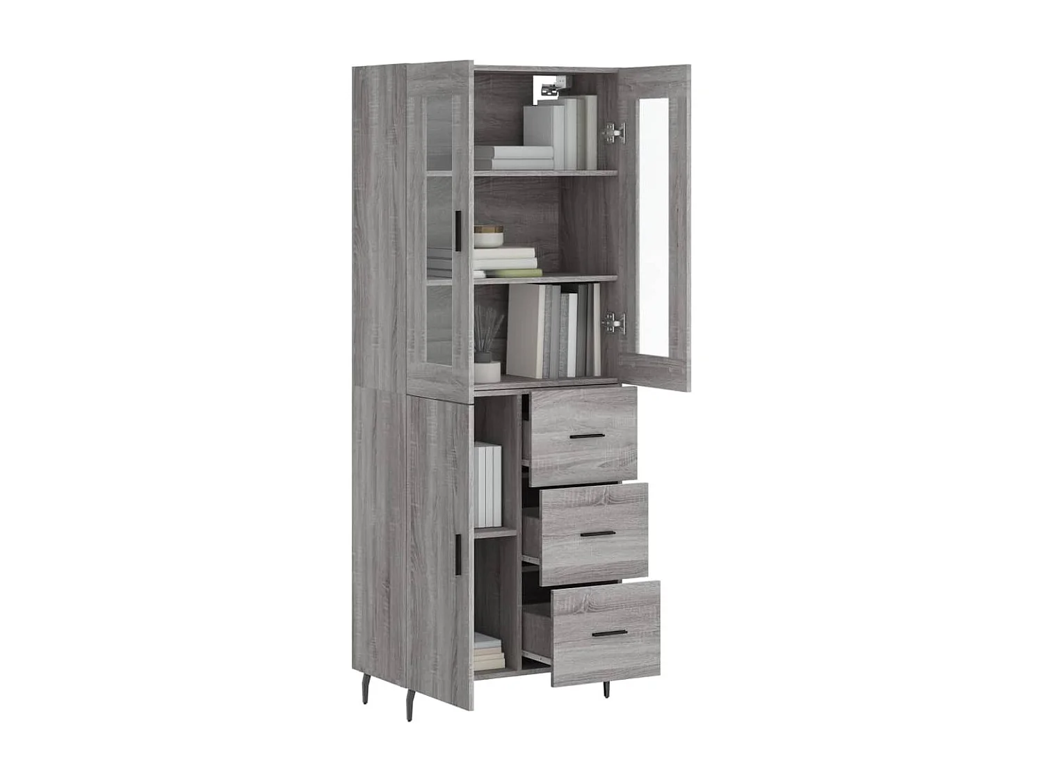 Credenza alta Sonoma grigia 69,5x34x180 cm Legno ingegnerizzato