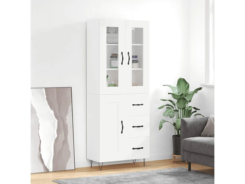 Credenza alta bianca 69,5x34x180 cm Legno ingegnerizzato