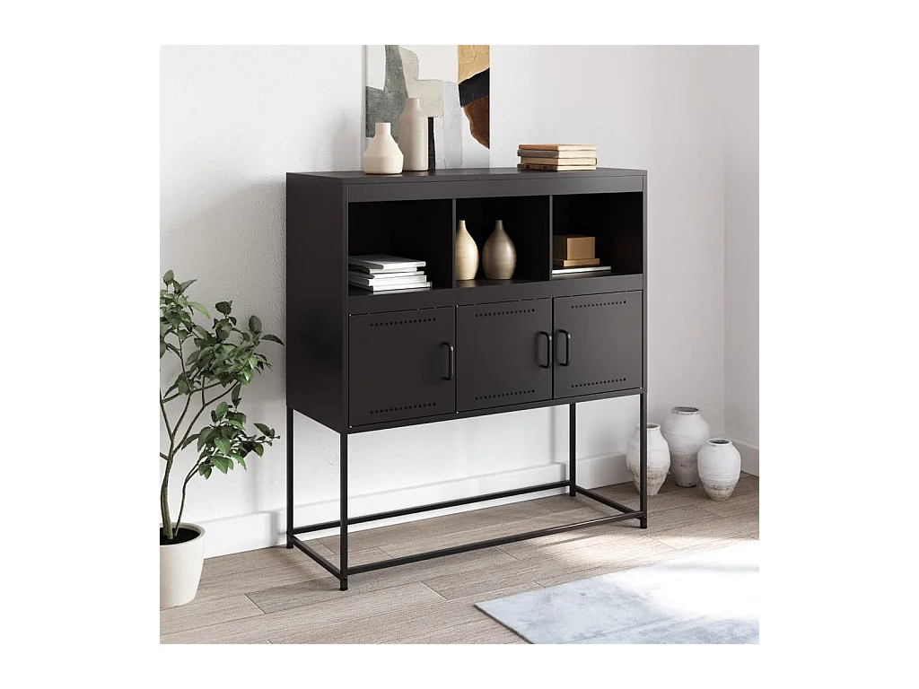 Zwart dressoir 100,5x39x107 cm staal