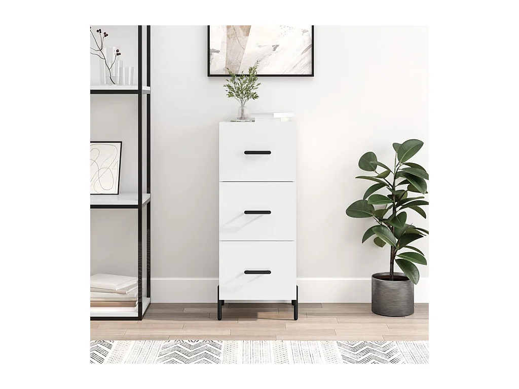 Buffet Blanc brillant 34,5x34x90 cm Bois d'ingénierie