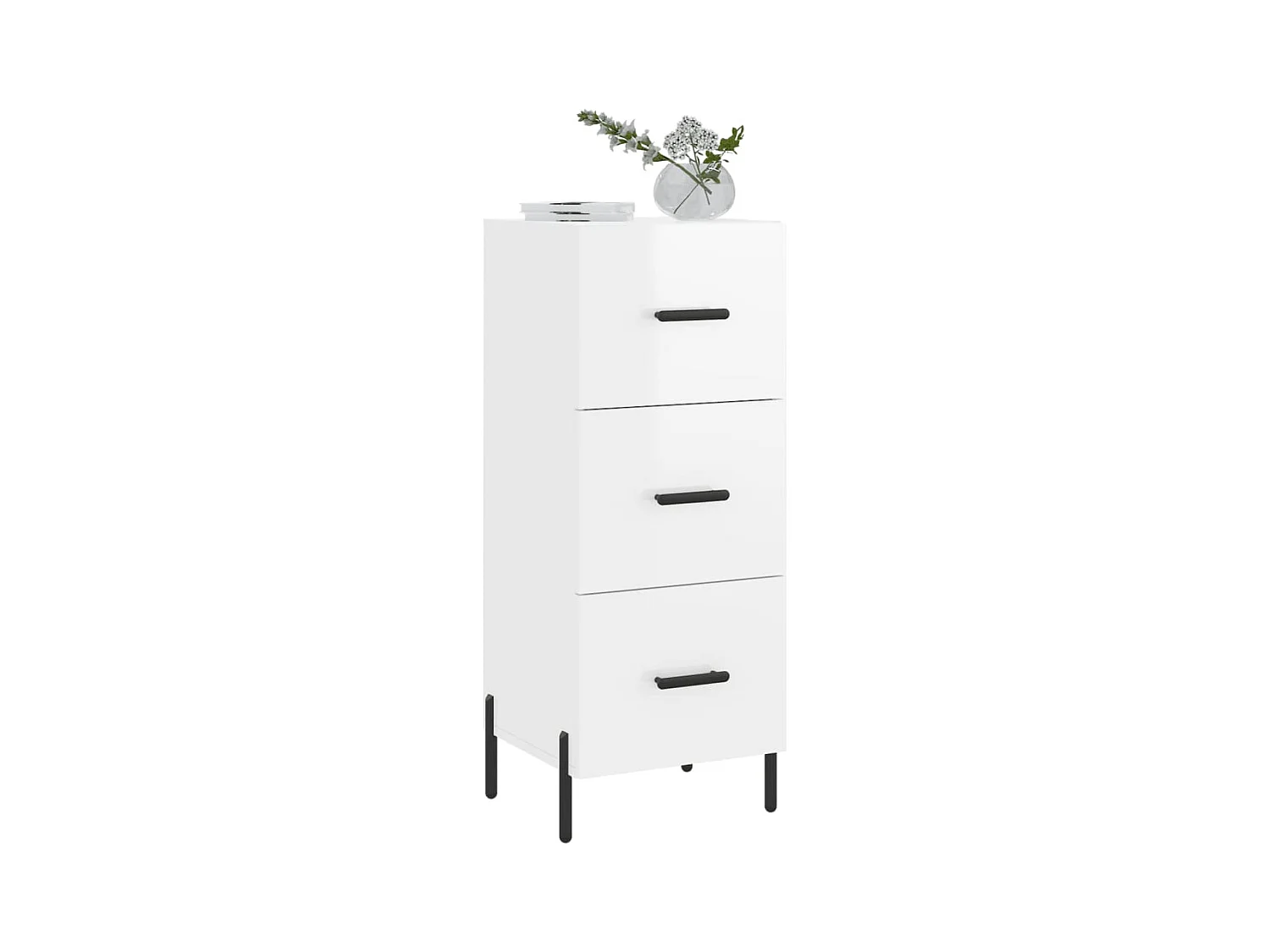 Buffet Blanc brillant 34,5x34x90 cm Bois d'ingénierie