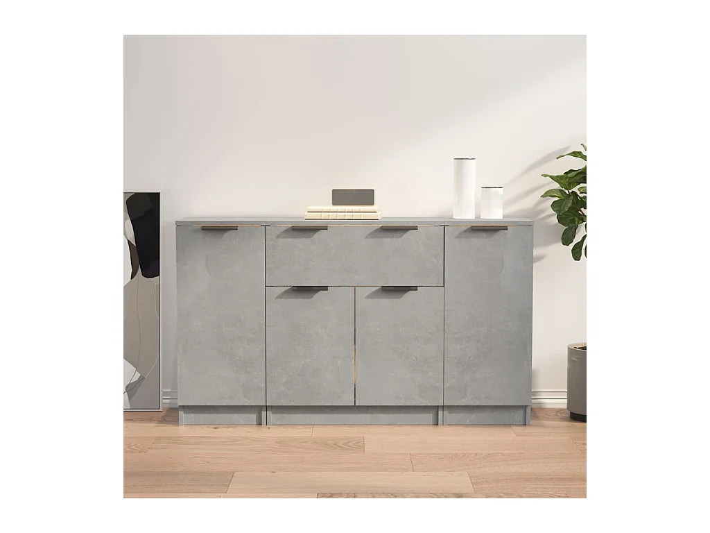 credenze a 3 pezzi, grigio cemento, legno ingegnerizzato