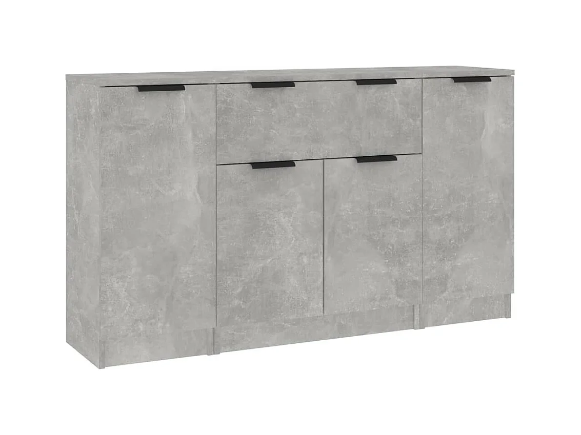 credenze a 3 pezzi, grigio cemento, legno ingegnerizzato