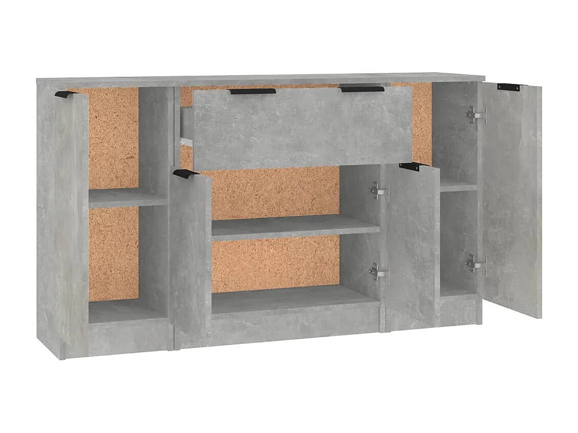 credenze a 3 pezzi, grigio cemento, legno ingegnerizzato