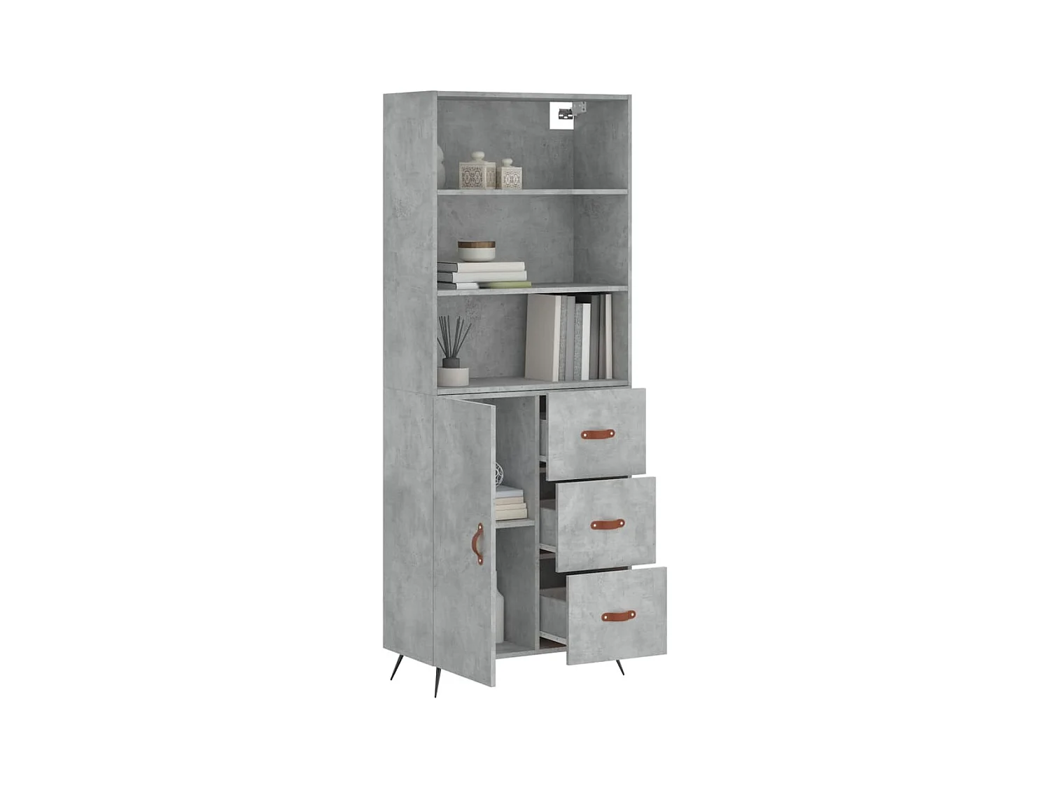 Buffet haut Gris béton 69,5x34x180 cm Bois d'ingénierie