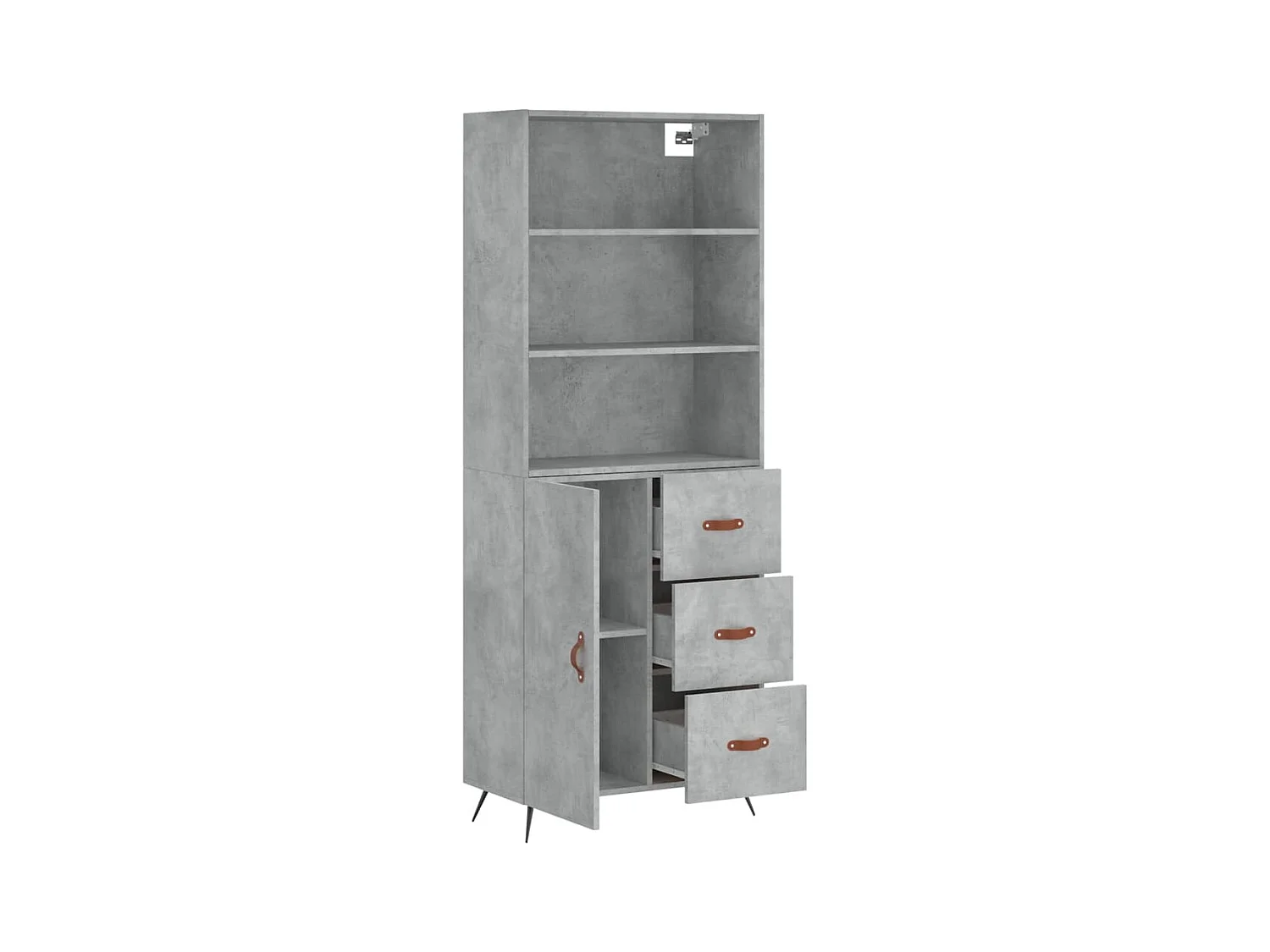 Buffet haut Gris béton 69,5x34x180 cm Bois d'ingénierie