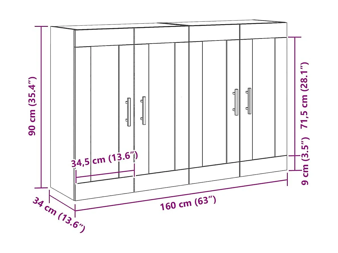 Meuble mural Montage mural 2 pcs Bois ancien 160 x 34 x 90 cm