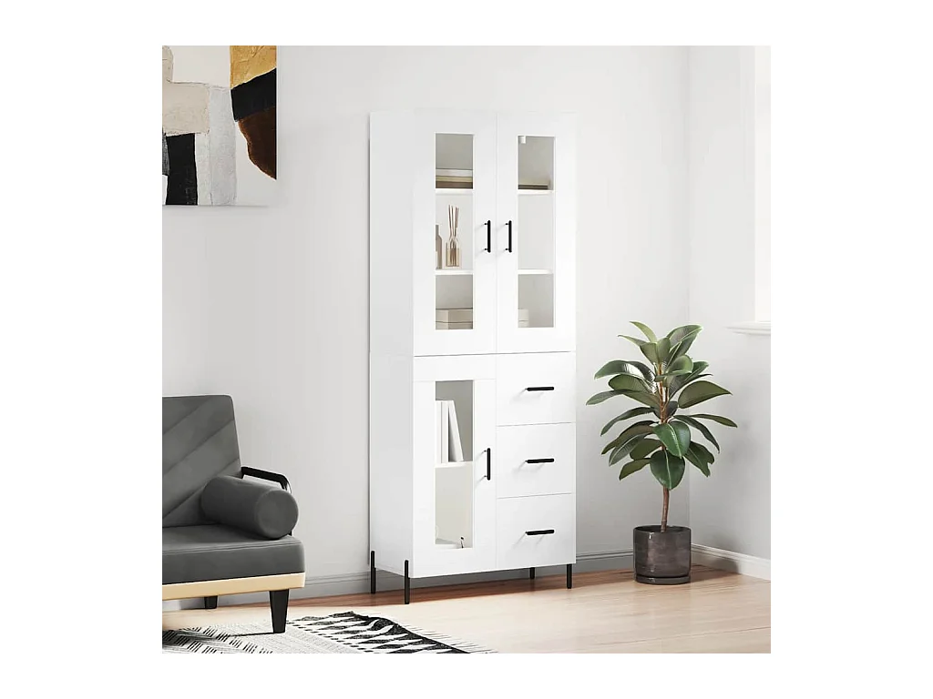 Credenza alta bianca 69,5x34x180 cm Legno ingegnerizzato