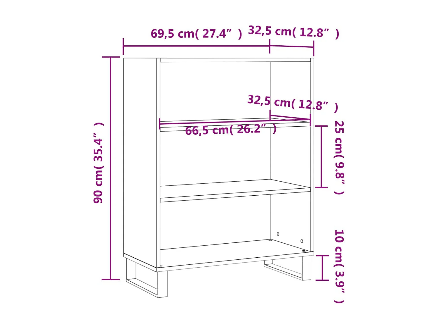 Armoire à étagères blanc brillant 69,5x32,5x90 cm