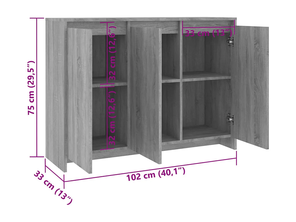 Buffet Sonoma gris 102x33x75 cm Bois d'ingénierie