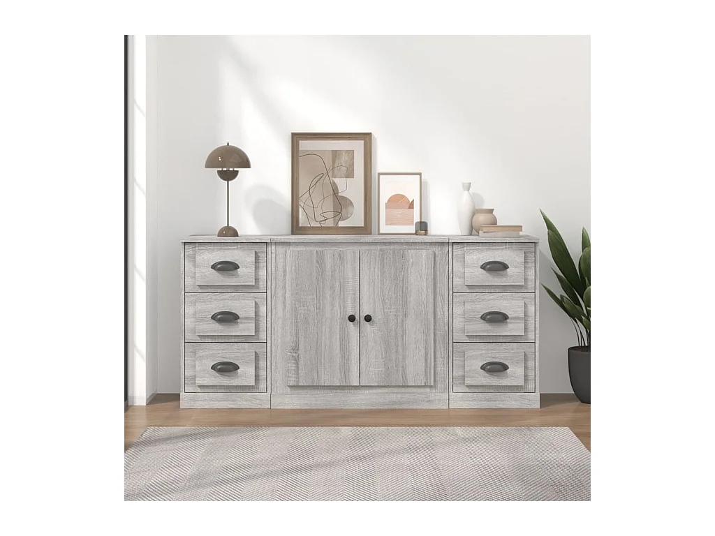 Buffets 3 pcs Sonoma gris Bois d'ingénierie